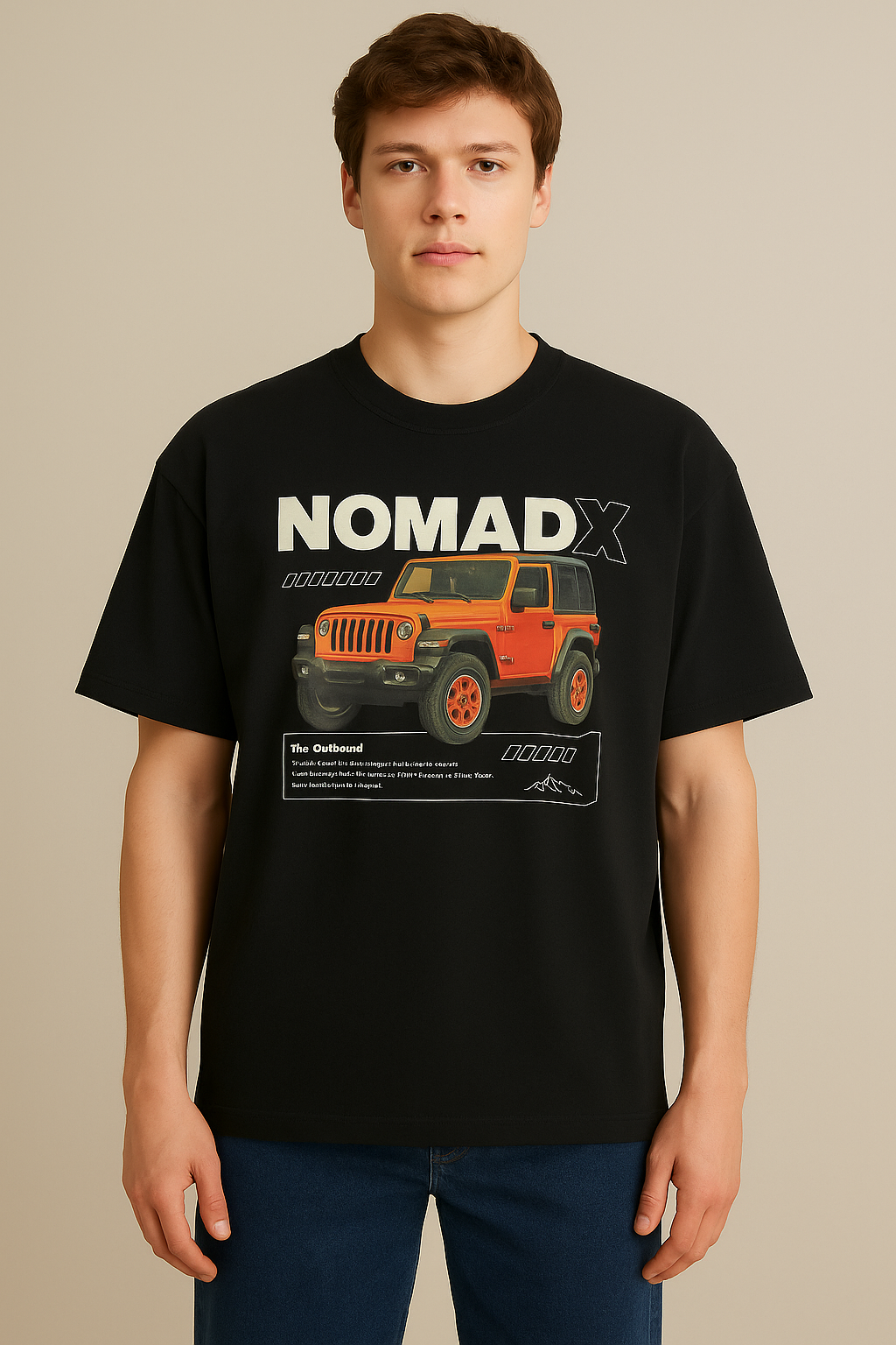 Oversized NomadX Jeep Graphic T-Shirt – 240 GSM French Terry - Black