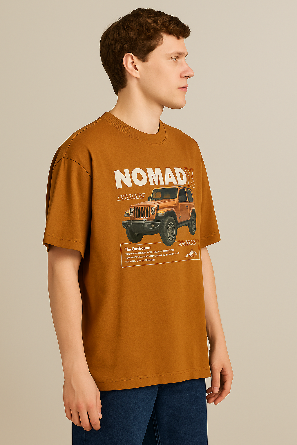 Oversized NomadX Jeep Graphic T-Shirt – 240 GSM French Terry - Brown