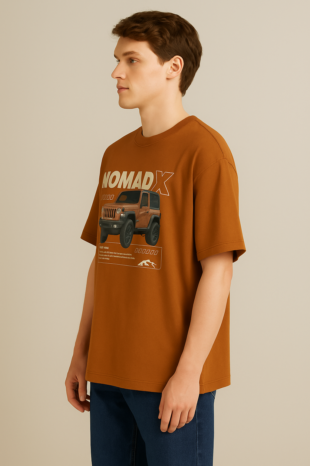Oversized NomadX Jeep Graphic T-Shirt – 240 GSM French Terry - Brown