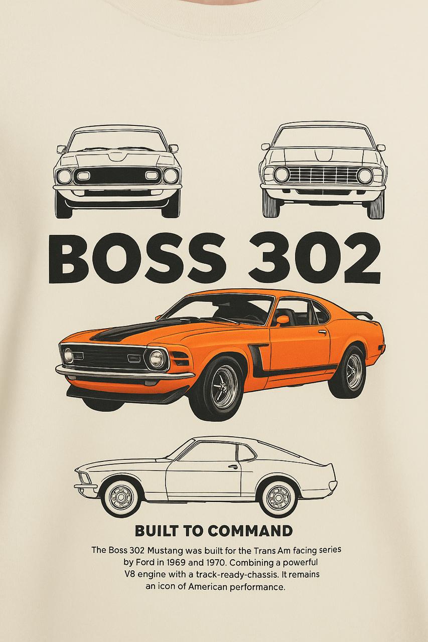 BOSS 302 Oversized Graphic T-Shirt – Vintage Car Print