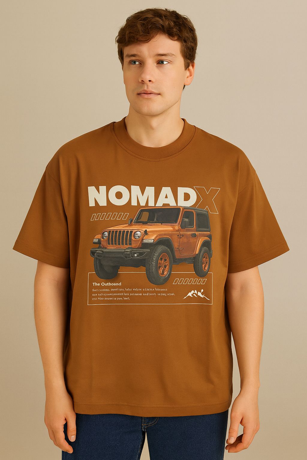 Oversized NomadX Jeep Graphic T-Shirt – 240 GSM French Terry - Brown