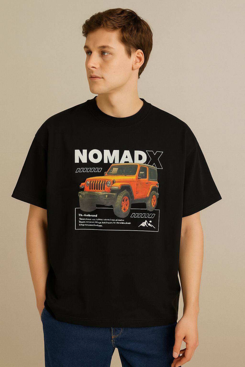 Oversized NomadX Jeep Graphic T-Shirt – 240 GSM French Terry - Black