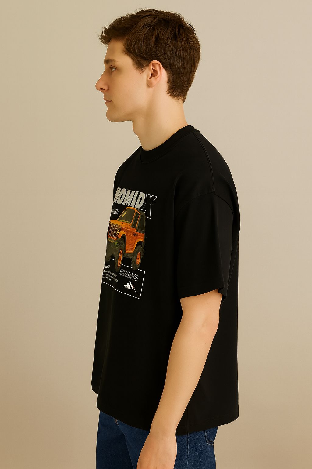 Oversized NomadX Jeep Graphic T-Shirt – 240 GSM French Terry - Black