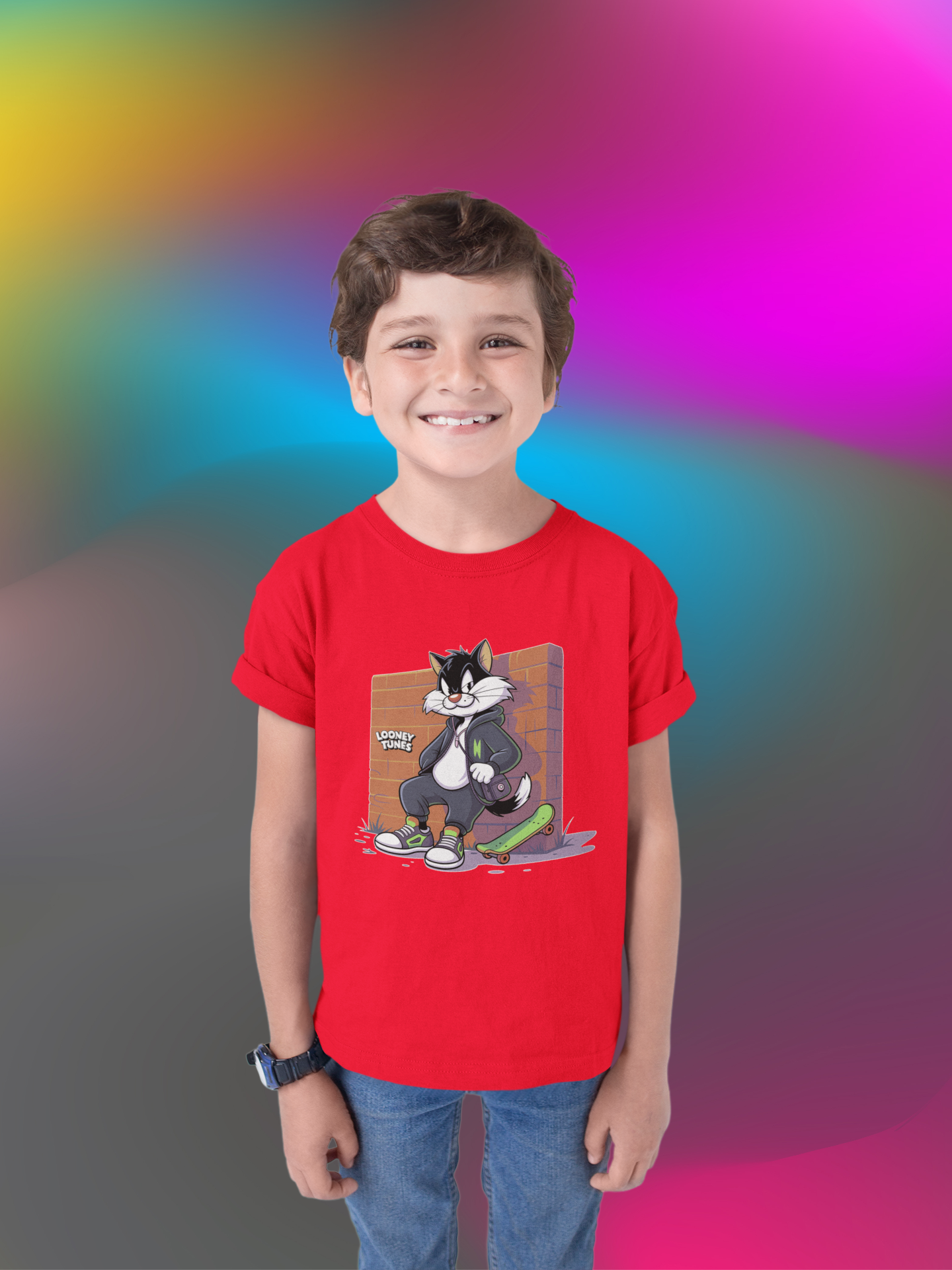 Kids Sylvester Skateboard T-Shirt | 100% Cotton | QALN